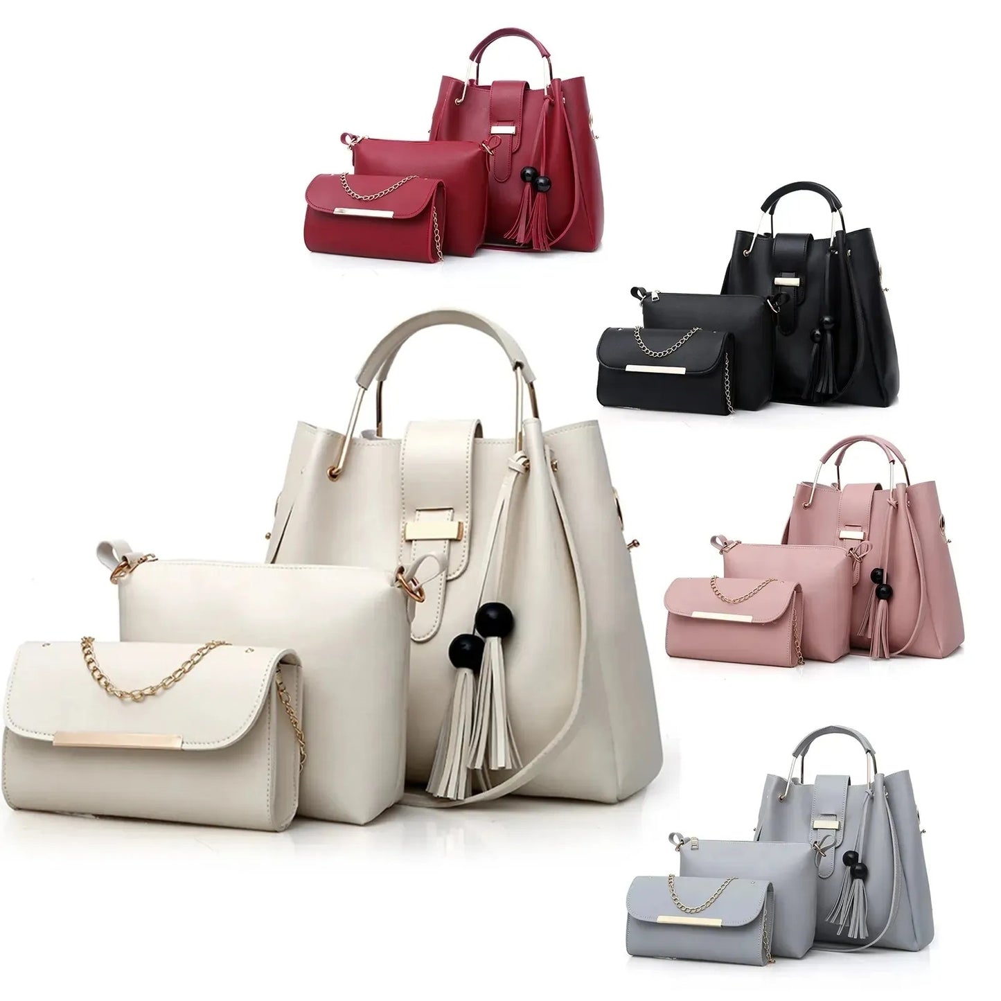 3-in-1 Premium Handbag Set – Maroon Edition