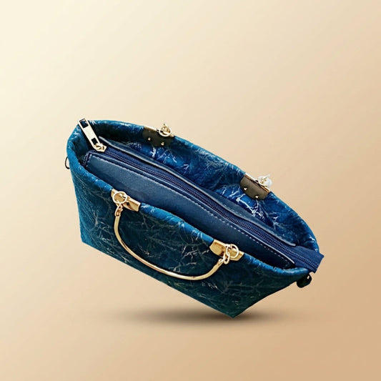 Elegant Blue Velvet Handbag for Girls