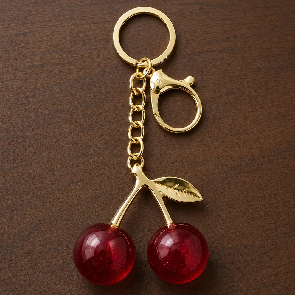 Premium Cherry Bag Charm Keychain – Gold Finish