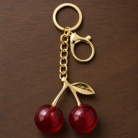 Premium Cherry Bag Charm Keychain – Gold Finish