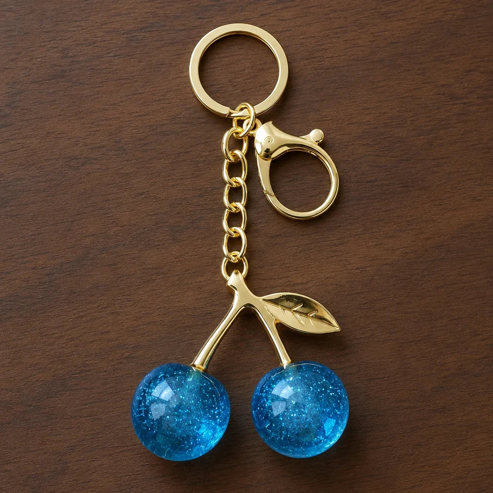 Premium Cherry Bag Charm Keychain – Gold Finish