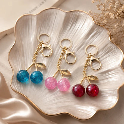 Premium Cherry Bag Charm Keychain – Gold Finish