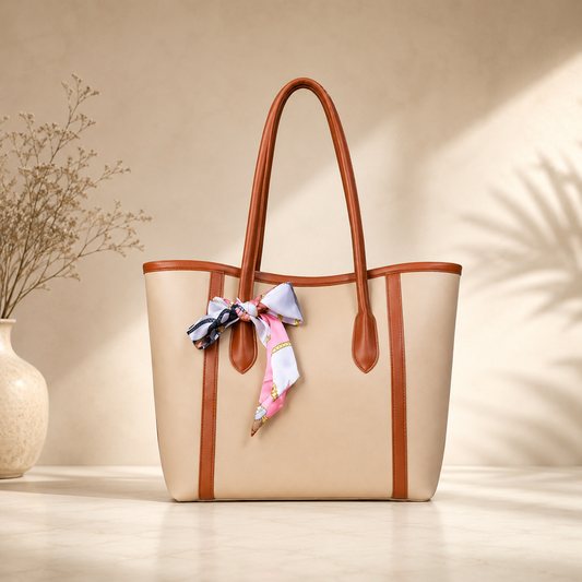 Luxury Tote Handbag with Silk Scarf