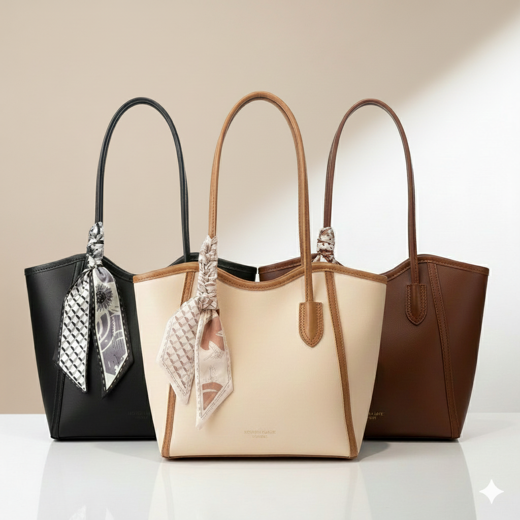 Luxury Tote Handbag with Silk Scarf