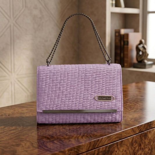 Elegant Violet Crinkle-Effect Handbag with Metallic Edge Trim