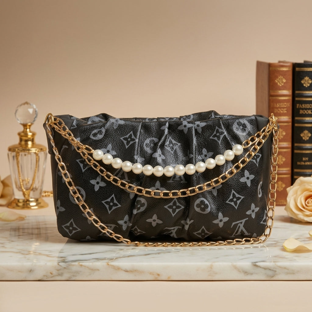 Luxury Monogram Pearl Chain Shoulder Bag