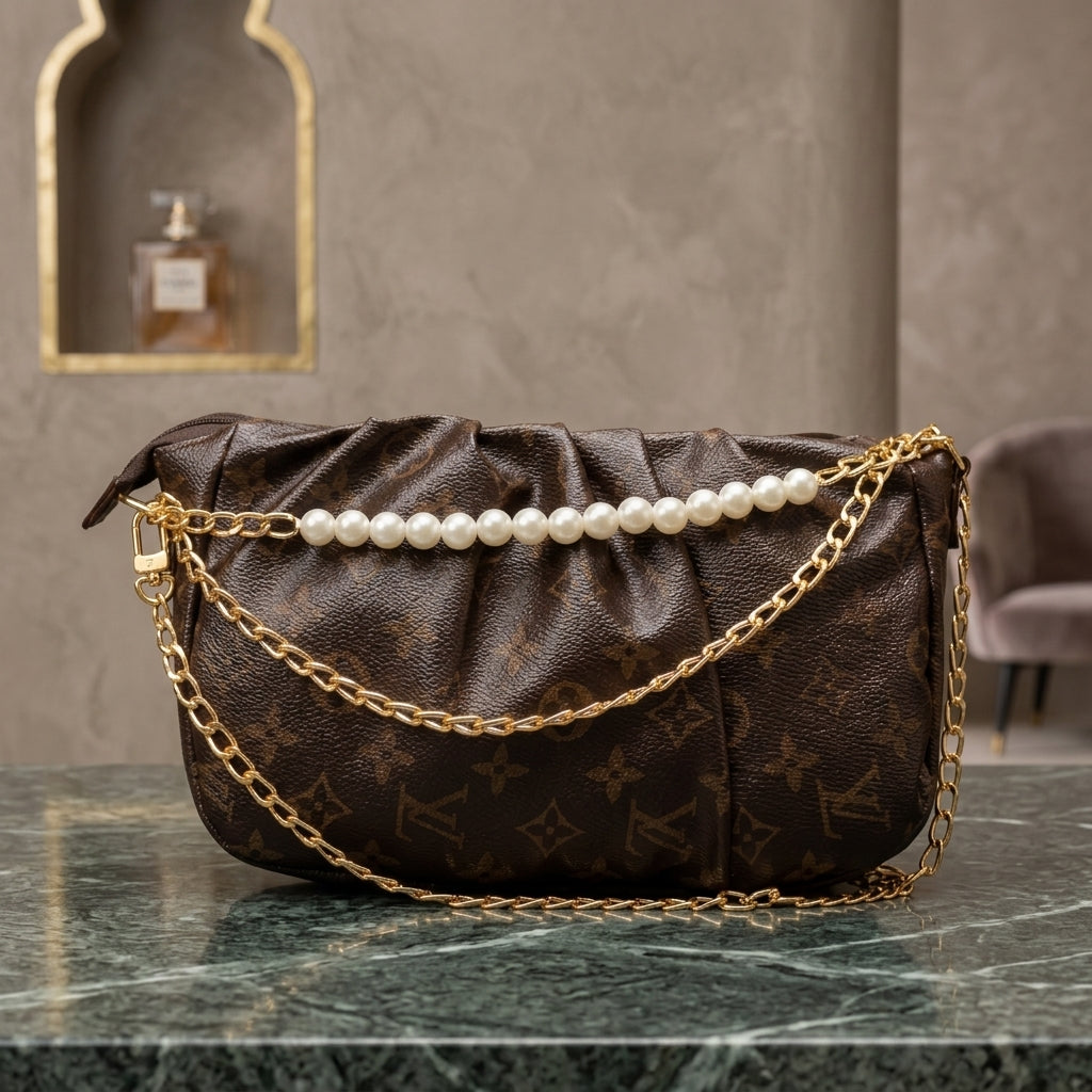Luxury Monogram Pearl Chain Shoulder Bag