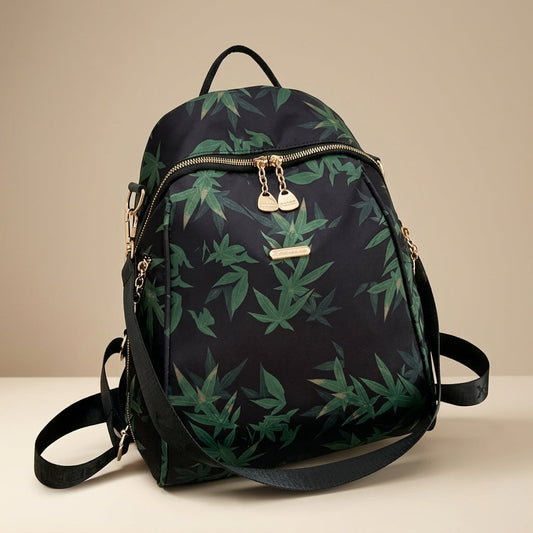 Premium Bamboo Print Black Backpack Multipurpose