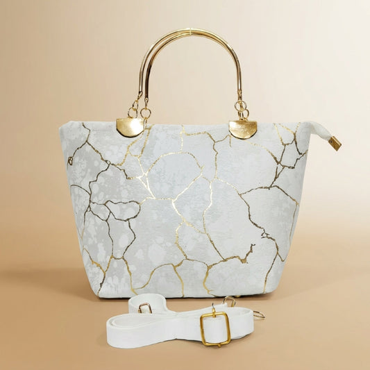 Elegant Velvet Printed Handbag with Top Handle