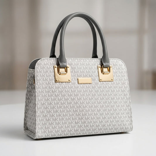 Classic Monogram Print Satchel Bag with Dark Brown Handles