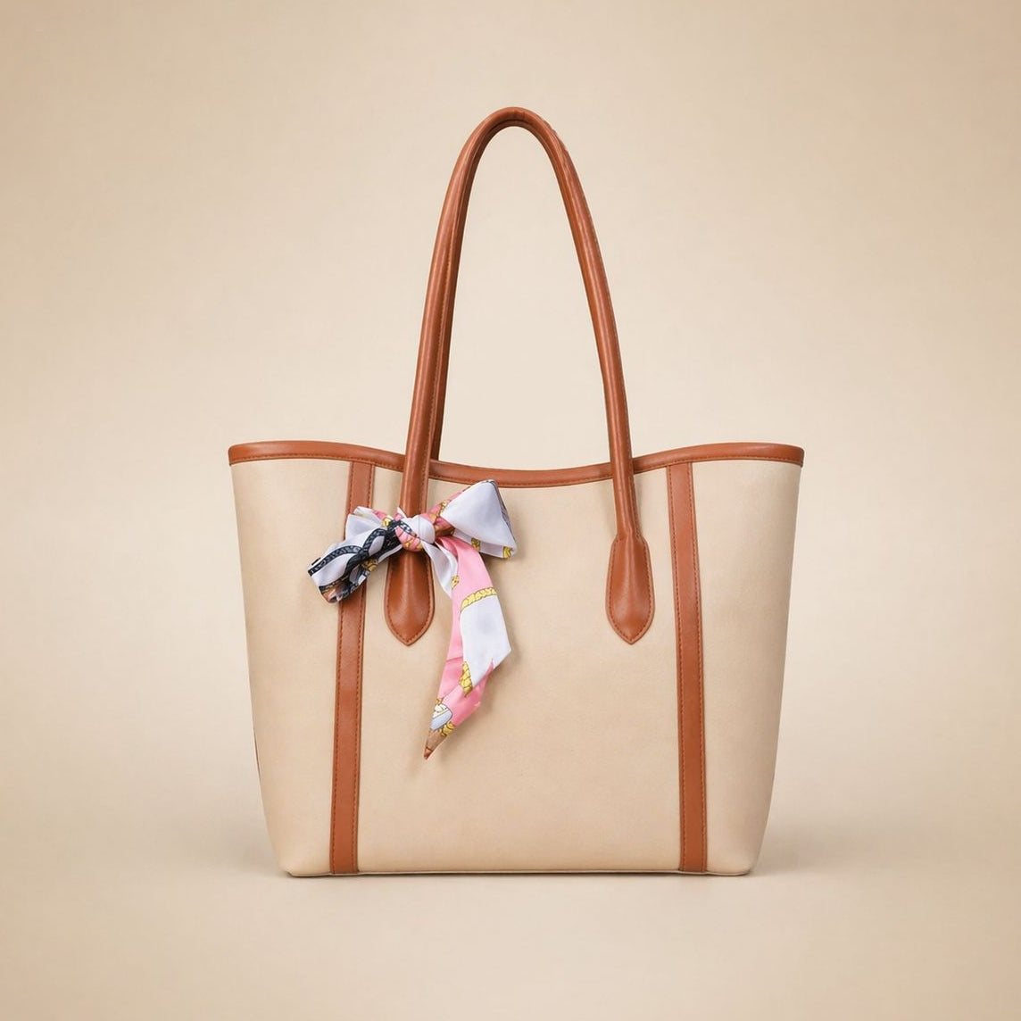 Luxury Tote Handbag with Silk Scarf